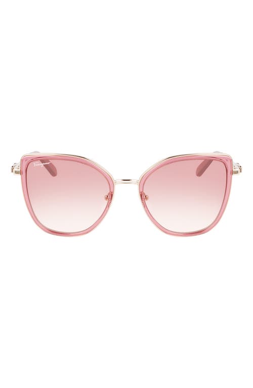 Shop Ferragamo 54mm Gradient Cat Eye Sunglasses In Rose Gold/bordeaux