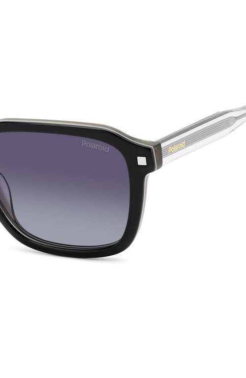 Polaroid 53mm Polarized Rectangular Sunglasses In Black Beige/gray Sf Polarized
