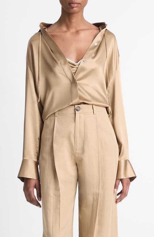 Shop Vince Hooded Silk Button-up Shirt In Rye