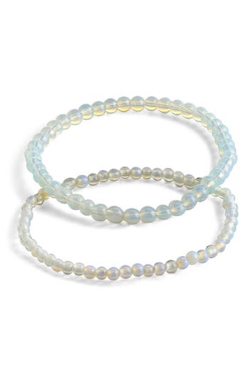 Sterling Forever Stone 2-pack Beaded Stretch Bracelets In Opalite