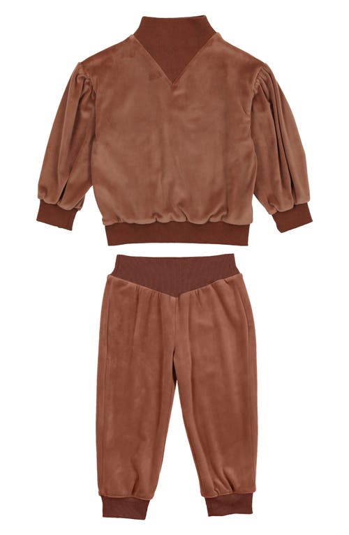 Maniere Manière Velour Funnel Neck Top & Joggers Set In Taupe