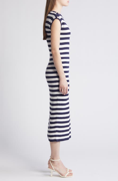 Shop Zoe And Claire Stripe Midi Sweater Dress In Navy/ivory