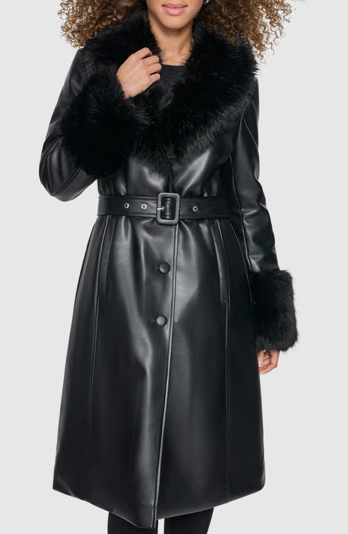 Shop Karl Lagerfeld Paris Faux Leather & Faux Fur Trench Coat In Black