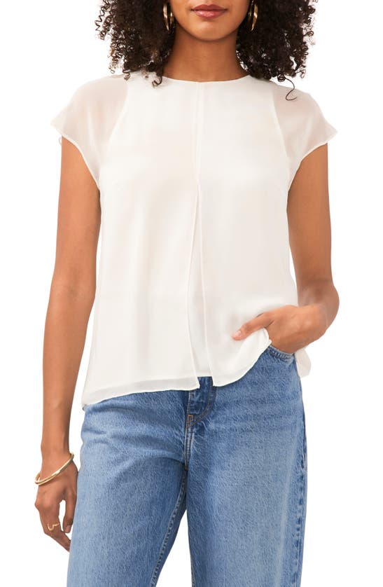 Shop Vince Camuto Mesh Overlay Georgette Top In New Ivory