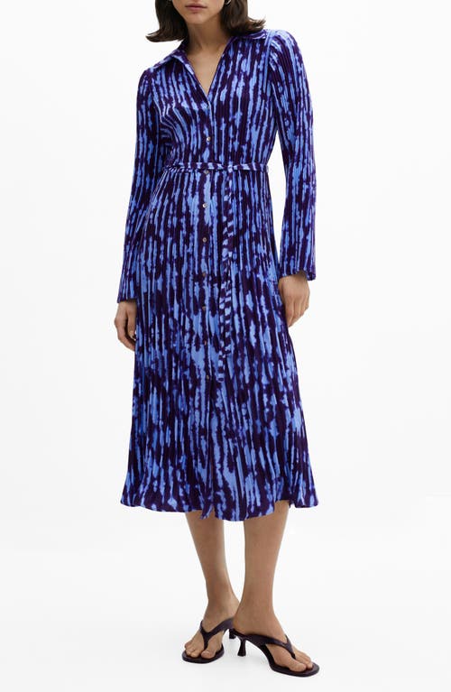 MANGO Thea Long Sleeve Shirtdress Medium Blue at Nordstrom,