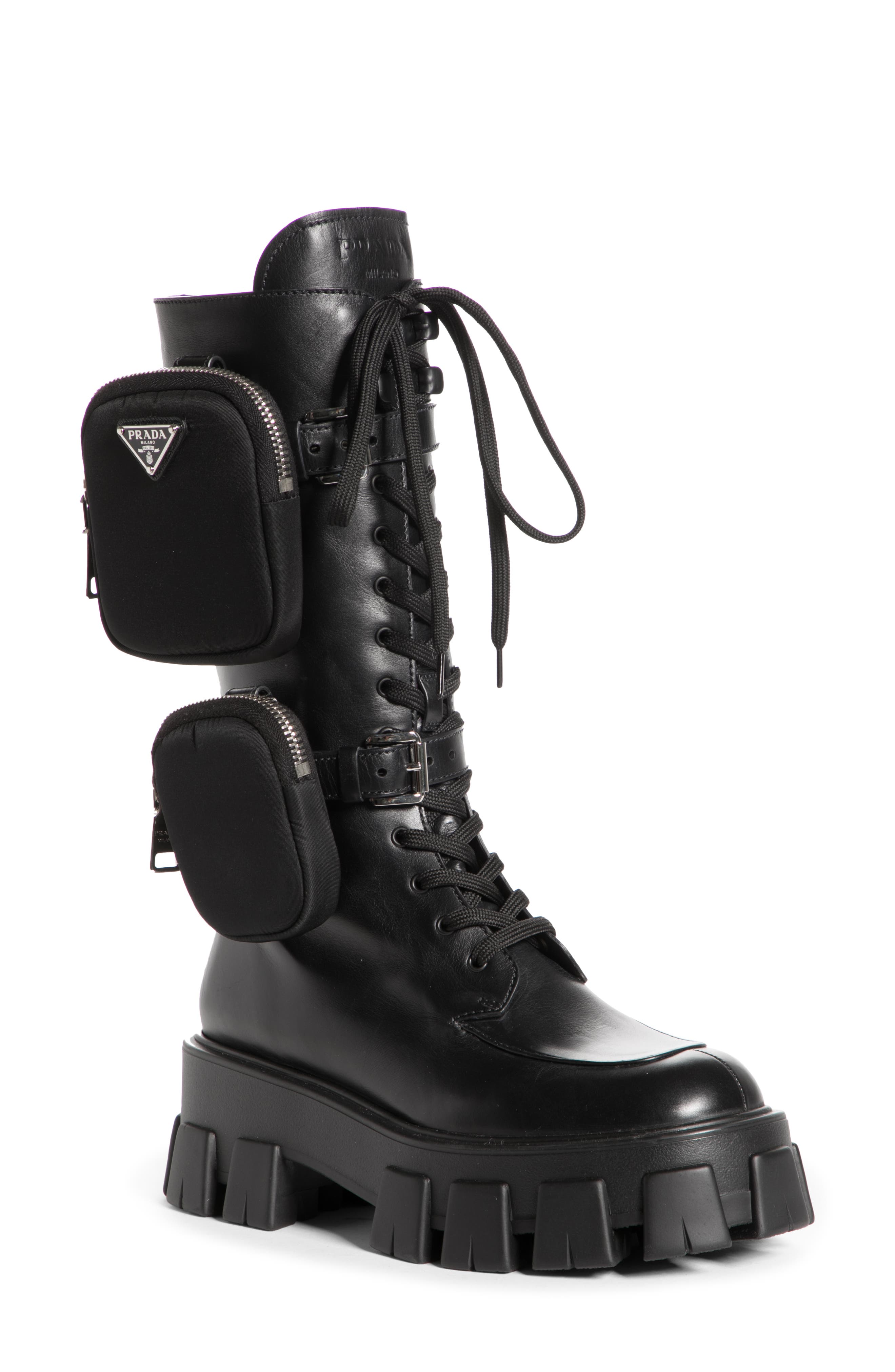 Prada Removable Pouch Combat Boot in Black at Nordstrom, Size 8Us