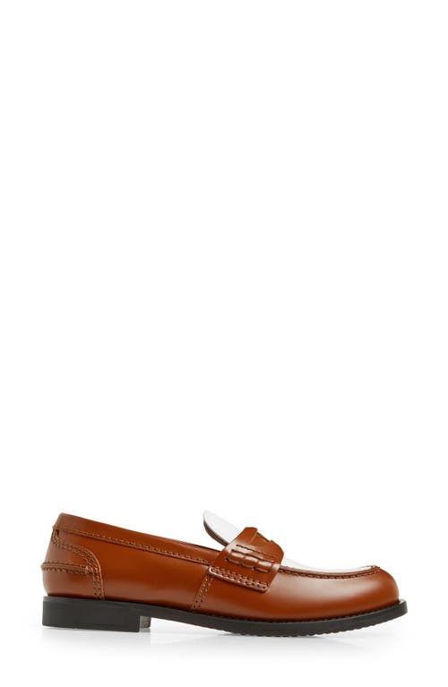 Shop Miu Miu Colorblock Penny Loafer In Cognac/white