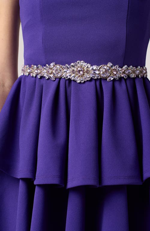 Shop Un Deux Trois Kids' Tiered Embellished Crepe Dress In Purple