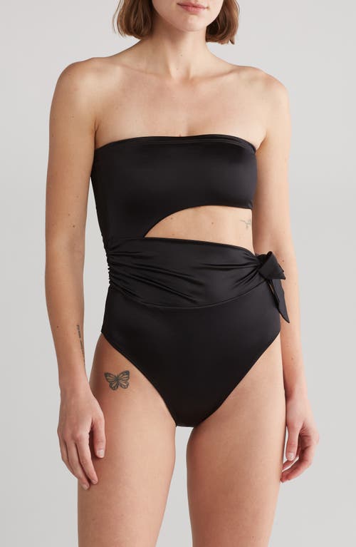 Side Tie Cuout One-Piece Swimsuit in Black001