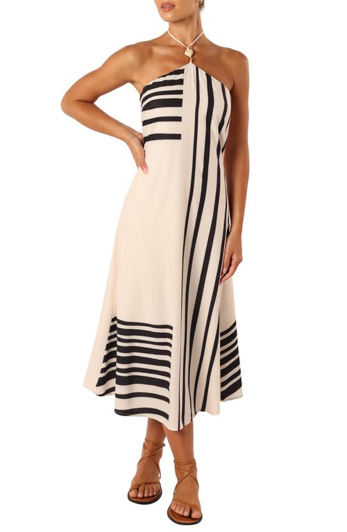 Petal & Pup Deana Stripe Halter Dress in Cream Black 