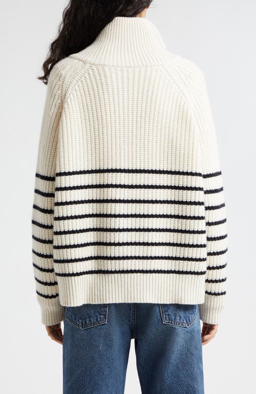 Shop Nili Lotan Amelina Half Zip Cashmere Sweater In Ivory/dark Navy Stripe