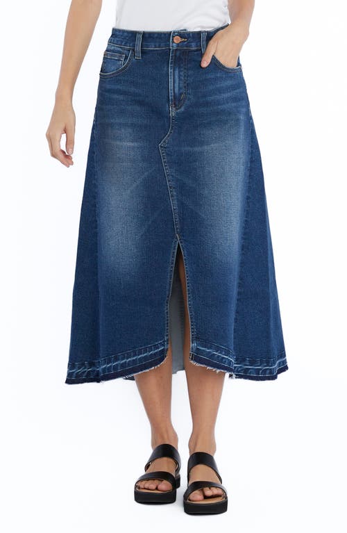 Align Slit Front Denim Midi Skirt in Blue Jade