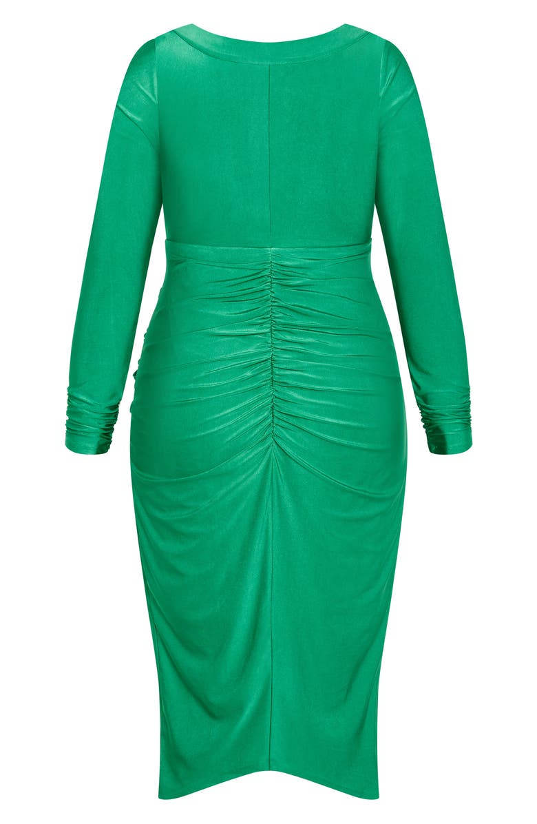 City Chic Marissa Ruched Long Sleeve Midi Dress, Alternate, color, Greenstone