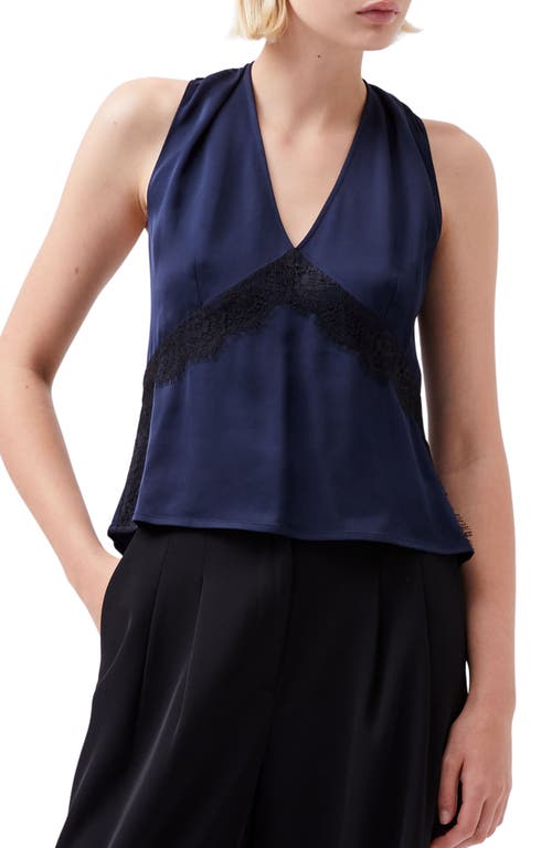 Shop French Connection Ennis Lace Trim Satin Top In Marine Black