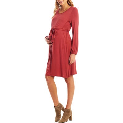 Everly Grey Alina Long Sleeve Jersey Maternity/nursing Dress, Red