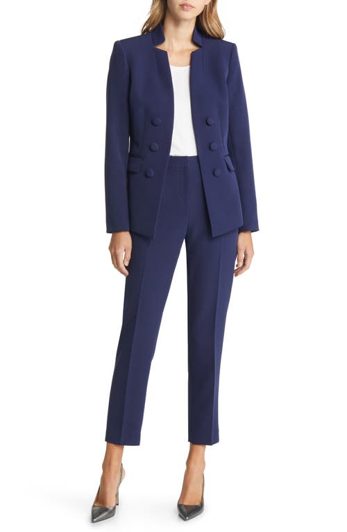 TAHARI ASL Solid Faux Double Breasted Blazer Pantsuit in Midnight Navy
