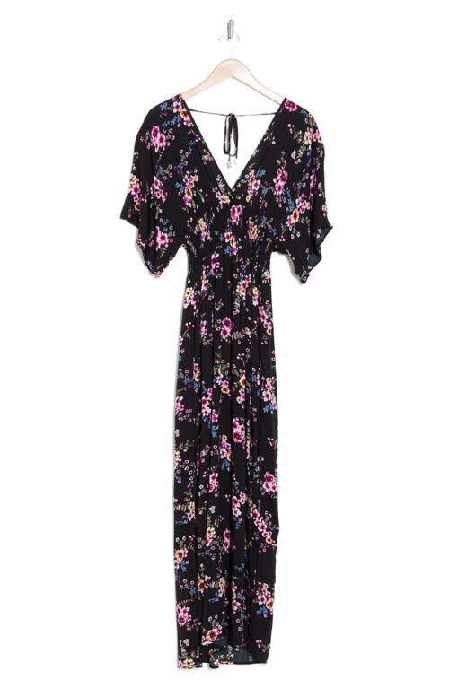 Shop Lovestitch Floral Print Maxi Dress In Black/wine