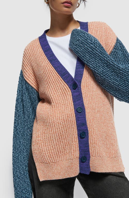 Shop Nation Ltd Sadie Colorblock Marled Cotton Cardigan In Color Block Pheasant