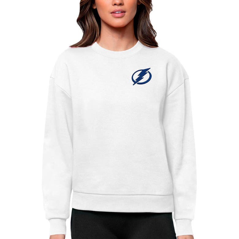 Shop Antigua White Tampa Bay Lightning Primary Logo Victory Crewneck Pullover Sweatshirt