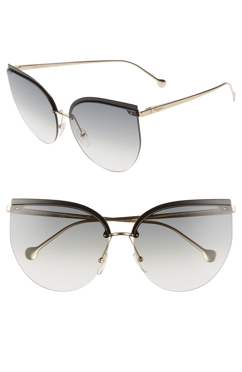 Salvatore Ferragamo 64mm Oversize Rimless Cat Eye Sunglasses