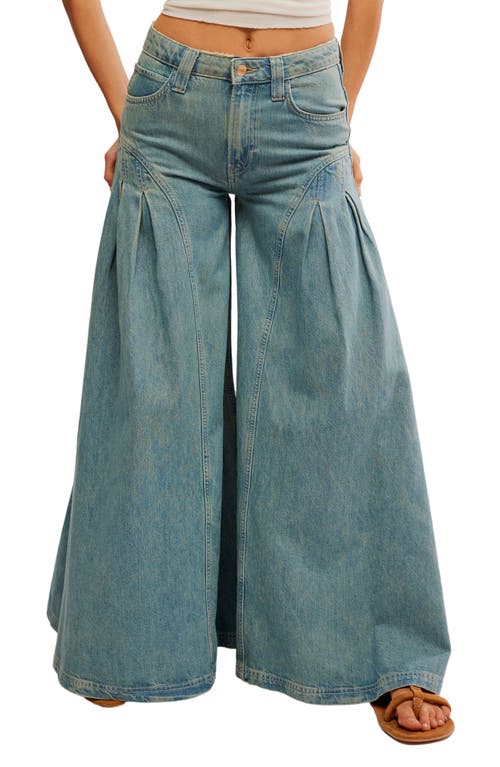 Shop Free People Pandora Pleated Wide Leg Jeans In Union Blue