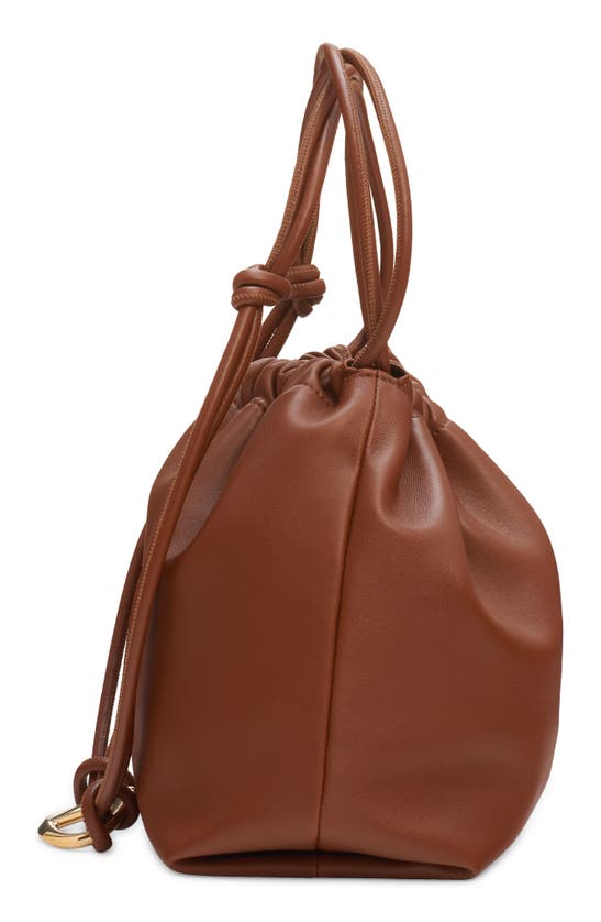 Shop Valentino Garavani Medium Vlogo Leather Drawstring Bag In N58 Tobacco