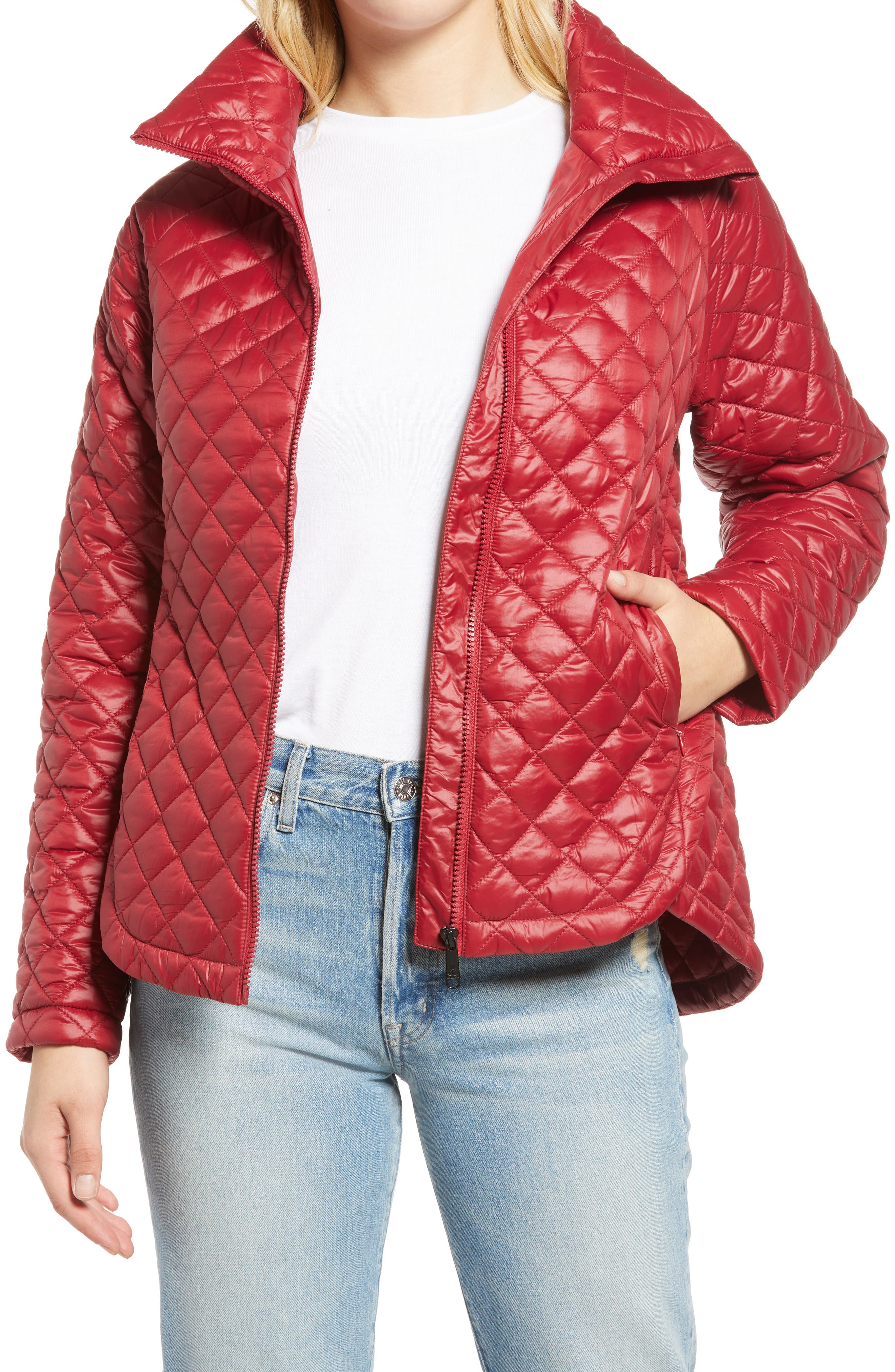 quilted red jacket womens