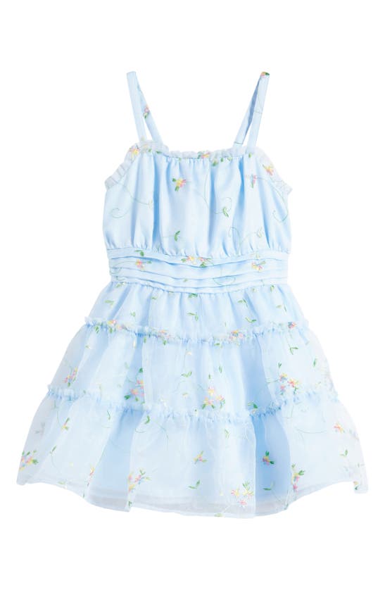 Shop Bcbg Girls Kids' Floral Embroidered Tiered Dress In Dusty Blue