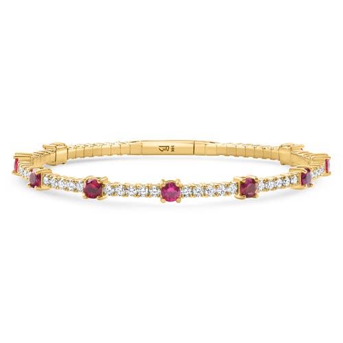 Shop Bliss Diamond 5ct Ruby & Diamond Diamond Tennis Flexible Bangle Bracelet Gold Lab Grown In 14k Yellow Gold