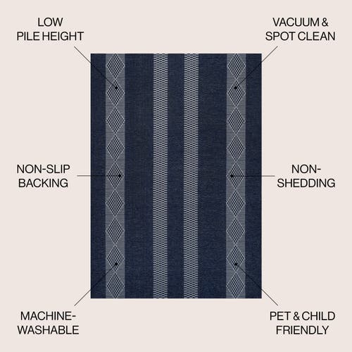 Jonathan Y Nautisk Trellis Stripe Machine-washable Area Rug In Navy/gray