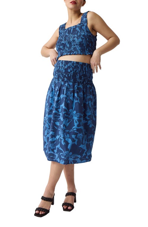 ® Ingrid & Isabel Smocked Cotton Poplin Maternity Crop Top & Midi Skirt in Tonal Bloom Riverside