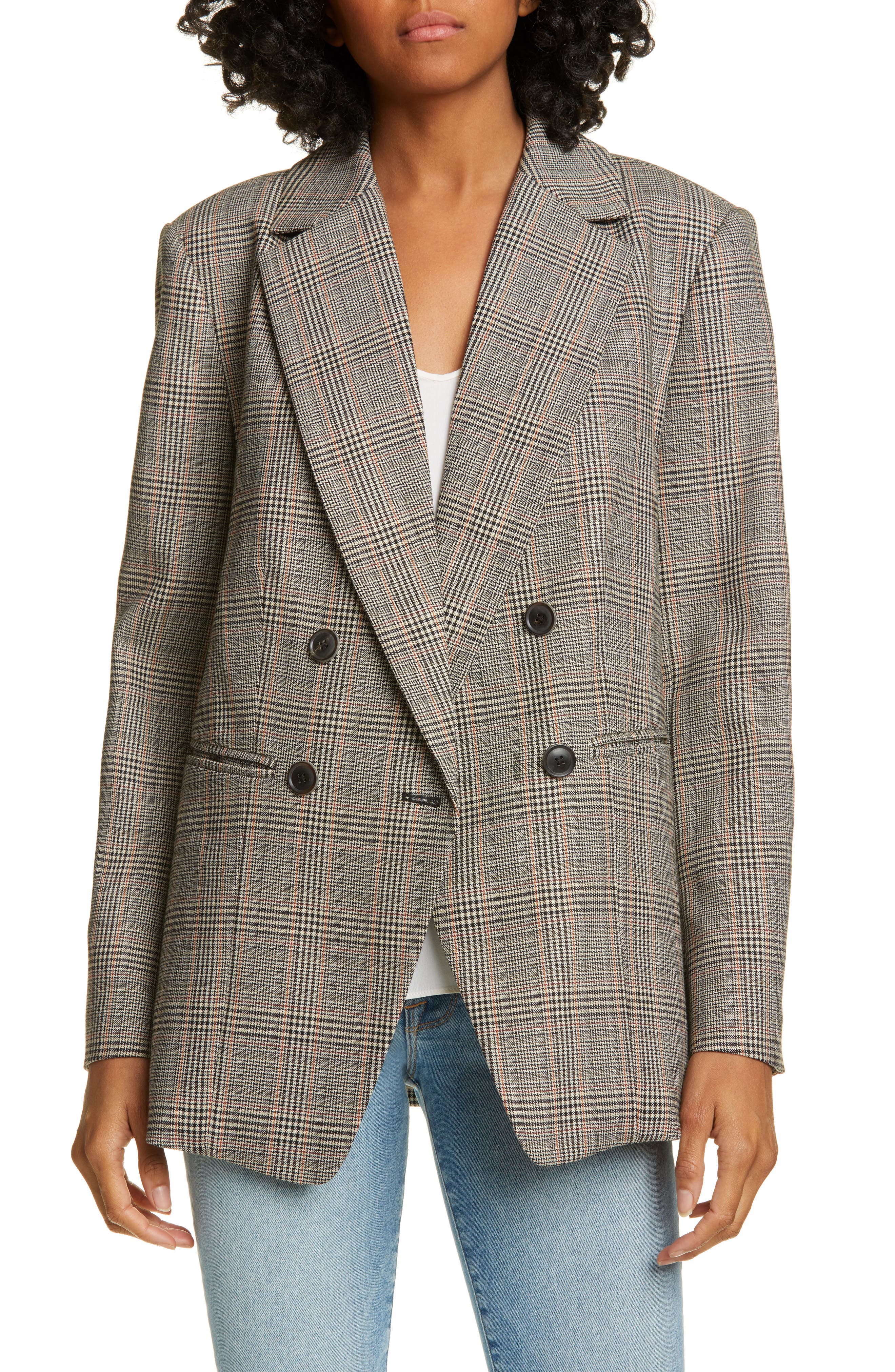 FRAME Double Breasted Plaid Boyfriend Blazer Nordstrom