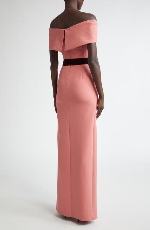 Shop Oscar De La Renta Asymmetric Belted Off The Shoulder Virgin Wool Blend Gown In Rouge