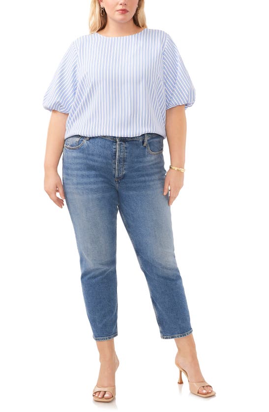 Shop Vince Camuto Stripe Puff Sleeve Top In Airy Blue