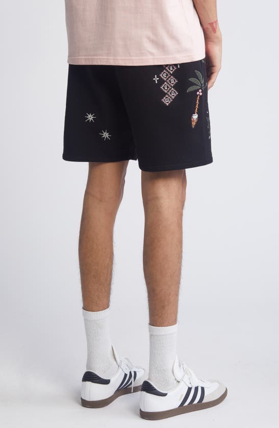 Shop Icecream Starry Embroidered Cotton Shorts In Black