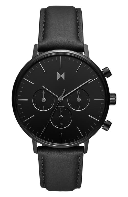 MVMT Legacy Traveler Chronograph Leather Strap Watch, 42mm in Black at Nordstrom
