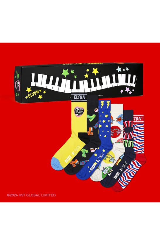 Shop Happy Socks X Elton John Assorted 6-pack Crew Socks In Yellow