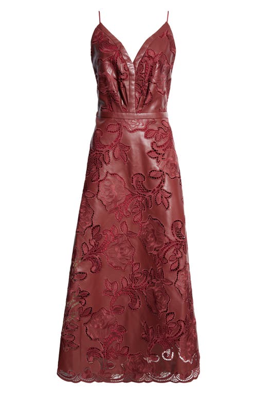 Johanna Ortiz Melancholic Bliss Embroidered Vegan Leather Midi Dress In Wine