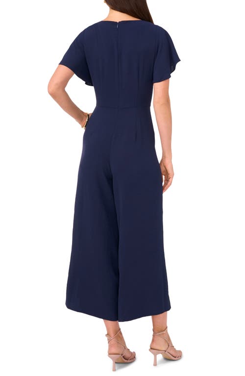 Shop Vince Camuto Tie Waist Crop Wide Leg Jumpsuit In Classic Navy