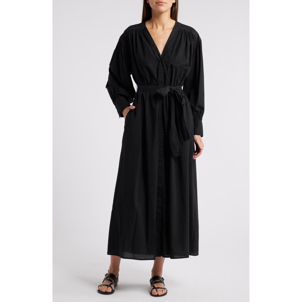 Shop Xirena Xírena Victoria Tie Waist Long Sleeve Maxi Dress In Black