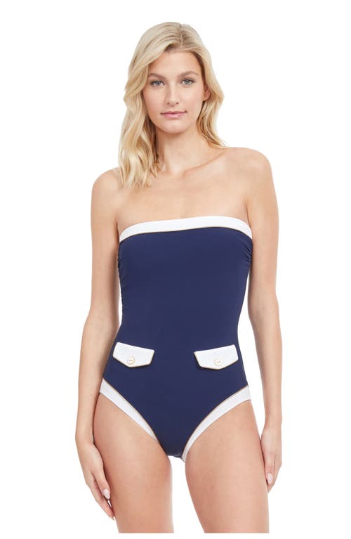 Shop Gottex High Class Bandeau One Piece Swimsuit In Navy/white/gold