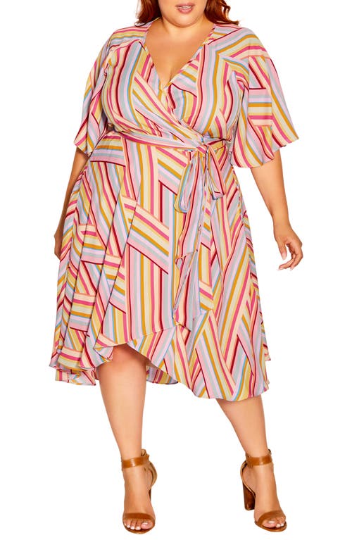 City Chic Diana Stripe Wrap Dress in Sorbet Stripe