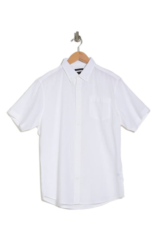 14th & Union Slim Fit Short Sleeve Linen Blend Button-down Shirt In White