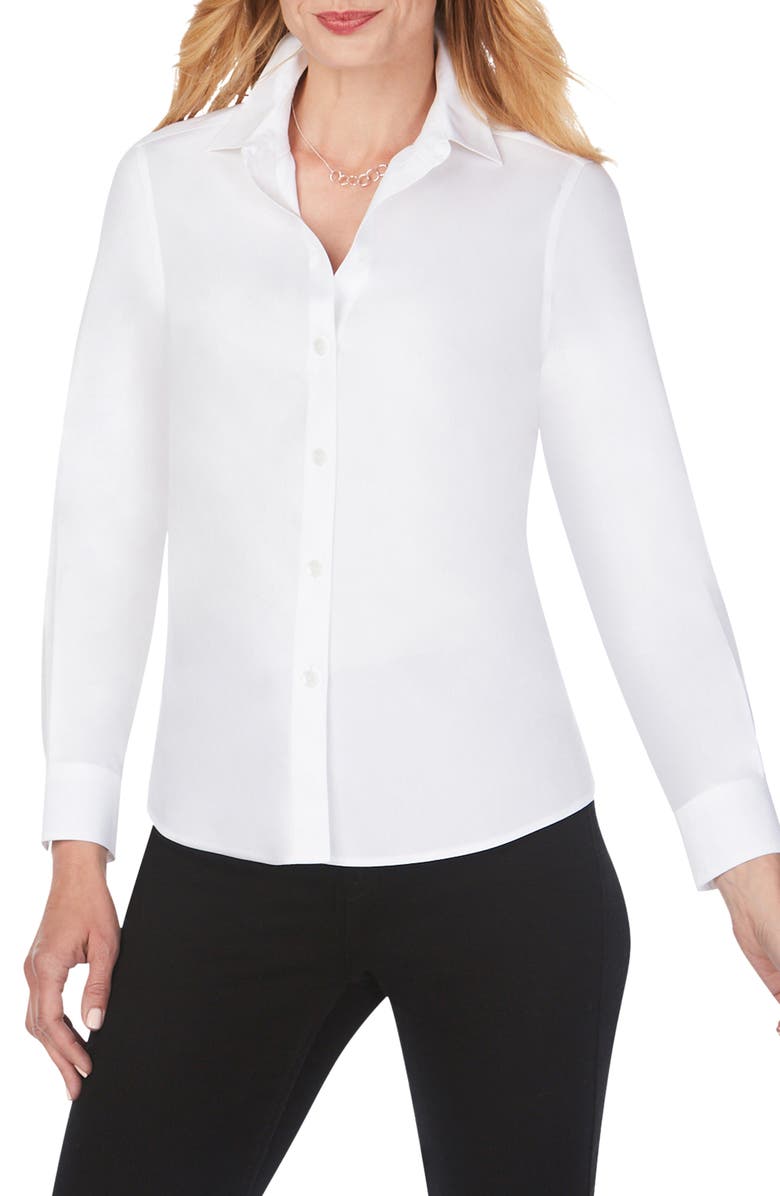 FOXCROFT Diane Solid Button-Up Shirt, Main, color, White