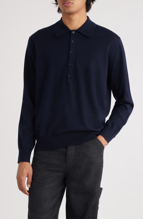 Shop Dries Van Noten Muano Wool Polo Sweater In Navy