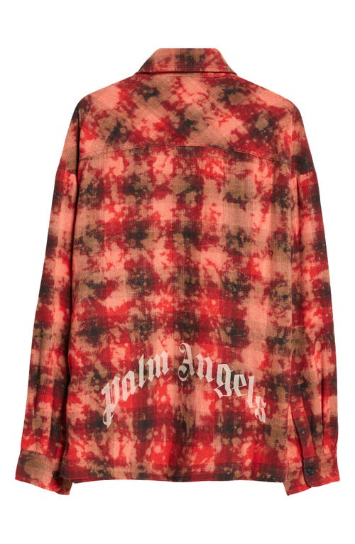 Shop Palm Angels Curved Logo Plaid Button-up Shirt In Red Off White