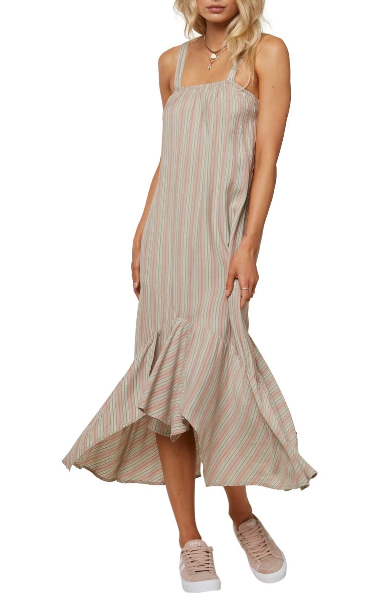 O'Neill Saige Ruffle Hem Stripe Midi Dress | Nordstrom