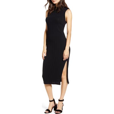 All In Favor Mock Neck Ribbed Midi Dress, Black