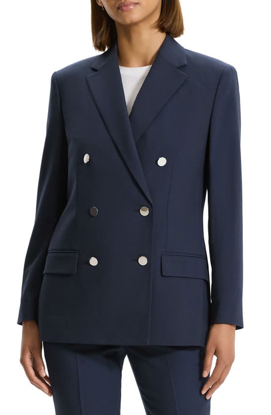 Shop Theory Oxford Boxy Double Breasted Jacket In Nocturne Navy