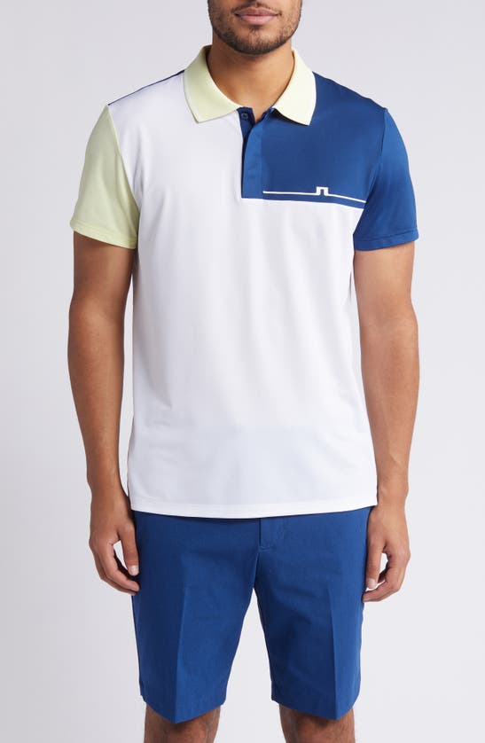 Shop J. Lindeberg Cliff Regular Fit Colorblock Performance Golf Polo In White